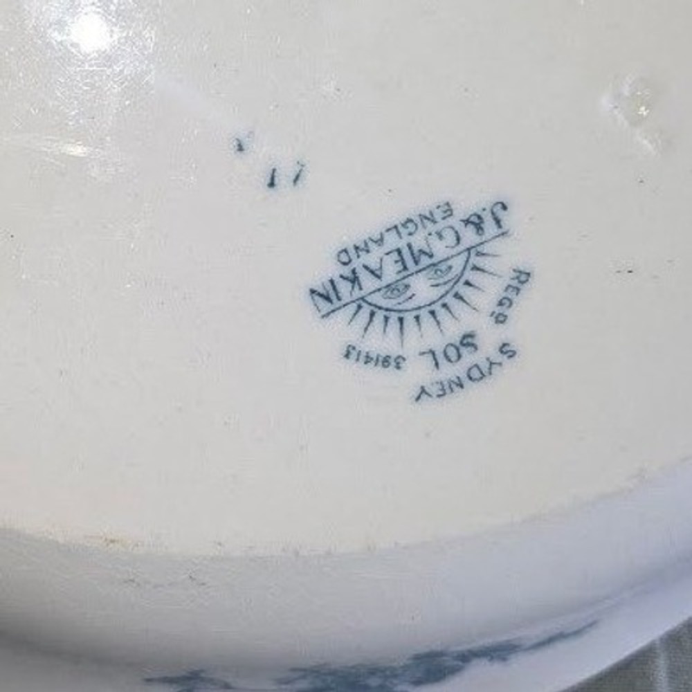 J&G Meakin Sydney SOL Blue Floral Oval Serving Platter England 14.5 Inch Antique - Picture 4 of 4
